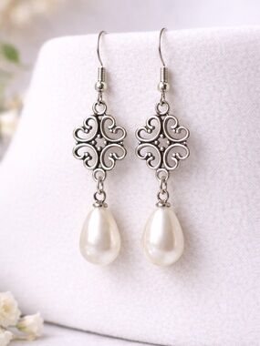 Pearl Drop Earrings | Silver Dangle | Elegant Minimal